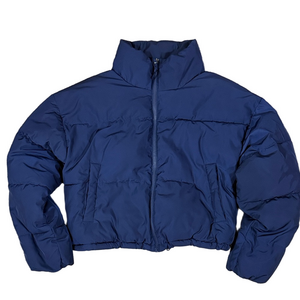 Divided Deep Blue Zipper Front Puffer Jacket SKU1206